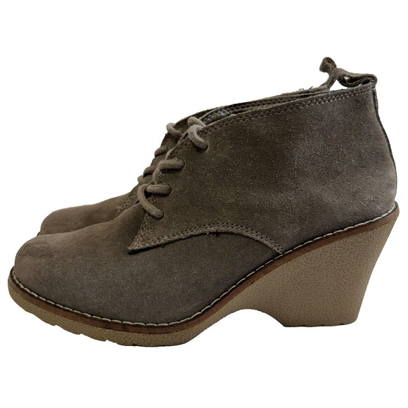 White Mountain Lambert Gray Suede Wedge Ankle Booties Womens 8M Lace Up - Picture 4 of 12